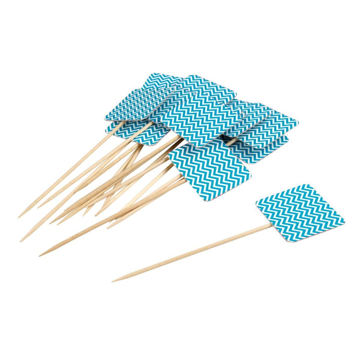 Fackelmann 31020 Wooden Cocktail Sticks with Flag, Cocktail Sticks or Aperitif, Blue, Paper, Beech Wood, 12 x 4.5 cm