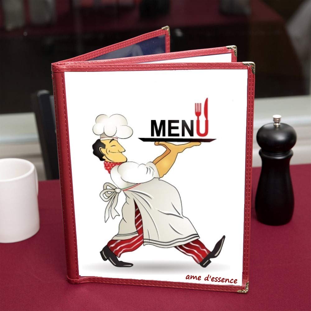 (10-PCS) 3-Pages Maroon Menu Covers Laminate Plastic Restaurant Menu Covers Book Fold Stitched with Gold Decorative Corners Commercial Quality Size 8-1/2 x 11