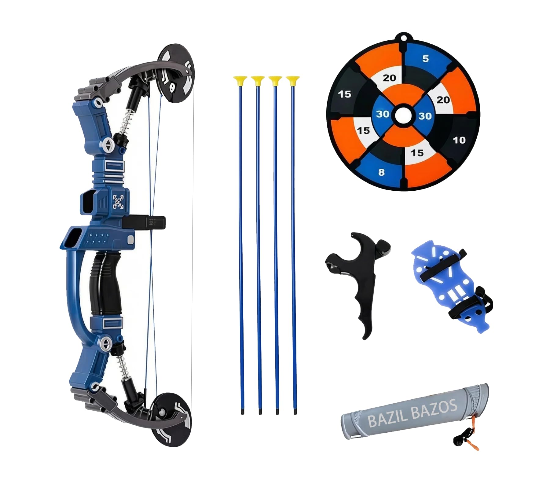 BAZIL BAZOS Youth Archery Training Set – Beginner Compound-Style Practice Bow with Safety Tip Arrows and Target for Outdoor Sport Use (Ages 12+)