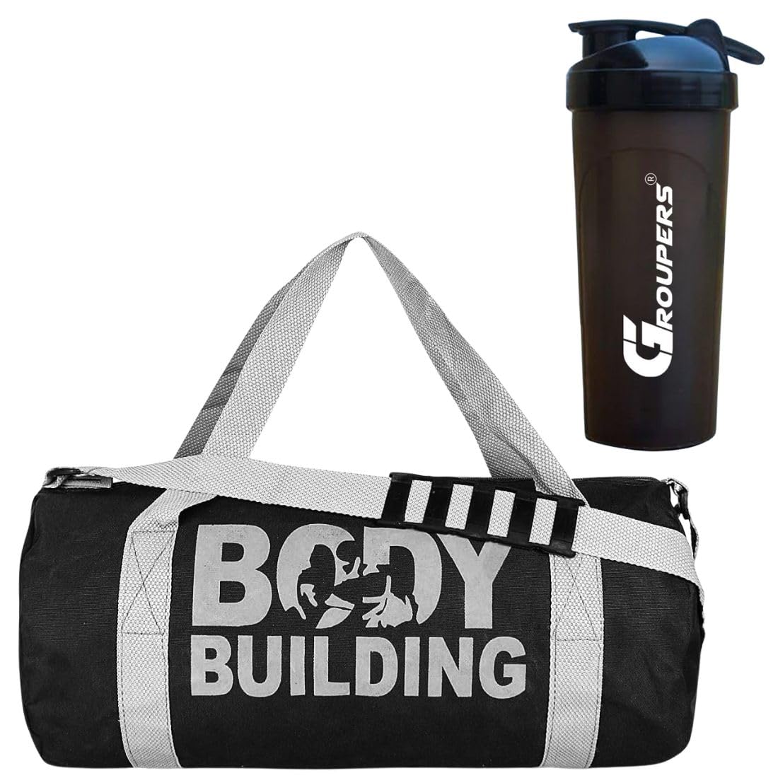Duffle Canvas Bag with Shaker Bottle-700ml (Black)-image-29