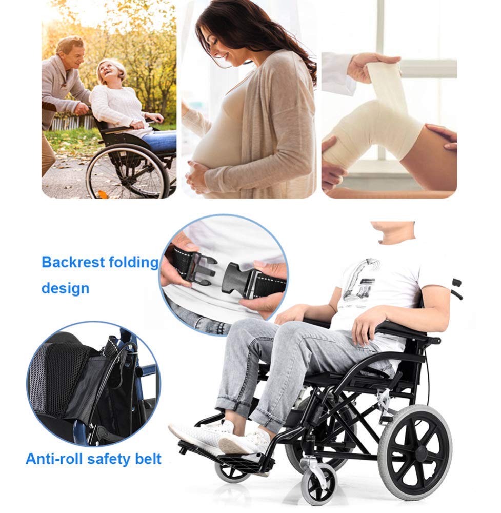 Silla de ruedas plegable Silla de ruedas ligera y manual para discapacitados y ancianos - Silla de ruedas autopropulsada plegable de aluminio ligero con frenos de mano y ruedas traseras de liberación