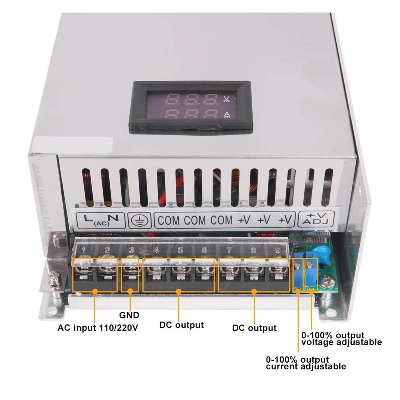 Zasilacz z cyfrowym wyświetlaczem 500 W, 600 W, 1000 W, 1500 W, regulowane napięcie od 0 do 12 V, 15 V, 24 V, 36 V, 110 V, 150 V, 220 V (0-90VDC-1500W, 220V)