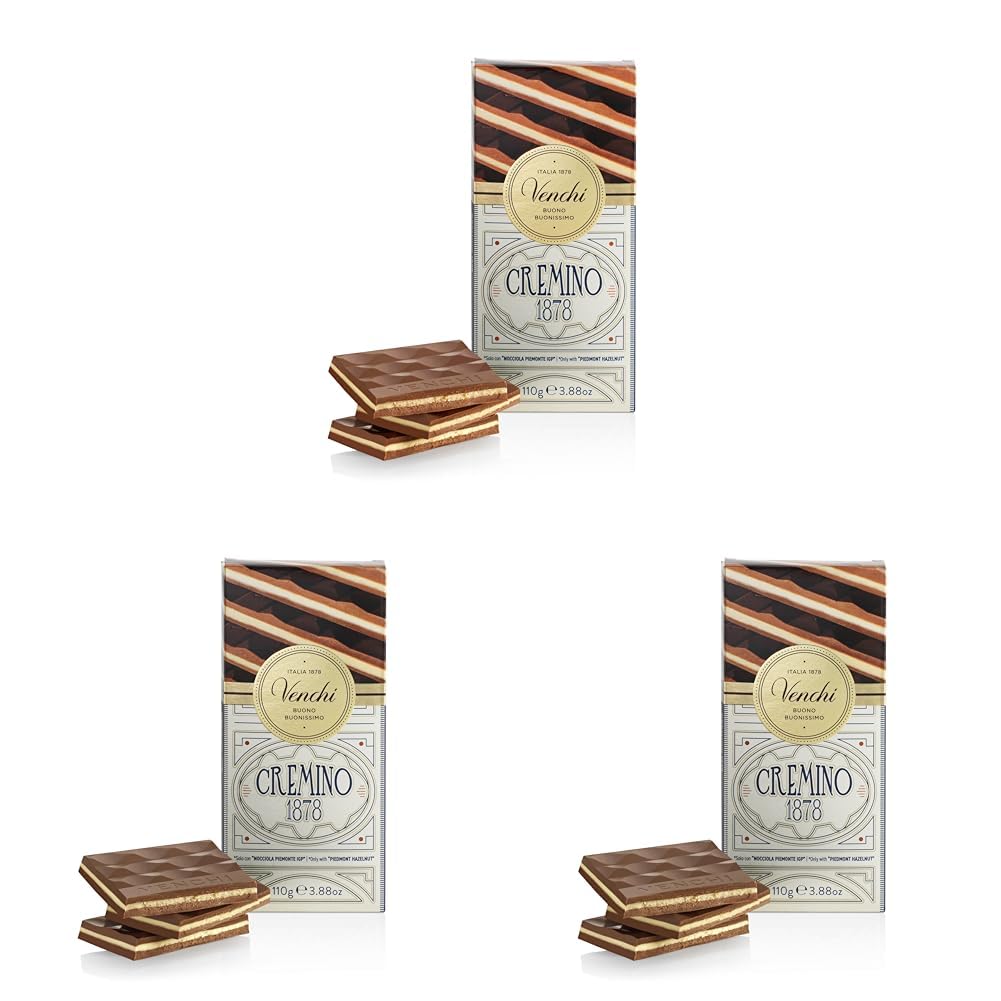 Venchi - Cremino 1878 Chocolate Bar with Almond Gianduja and Hazelnuts, 3.88oz - Gluten Free (Pack of 3)