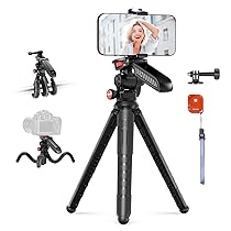 NEEWER Treppiede Flessibile Smartphone Telecomando, Maniglia, Porta Telefono, Attacco Action Cam, Mini Cavalletto Fotocamera Selfie Stick Vlog Compatibile con iPhone GoPro Hero 13 12 11 10 Samsung, TP36
