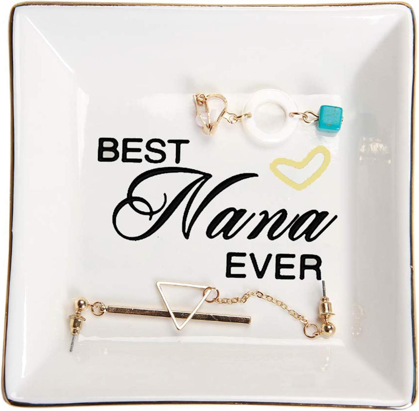 HOME SMILE Birthday Mother's Day Christamas Gifts for Nana,Ceramic Ring Dish Jewelry Tray for Grandma Grandmother-Best Nana Ever