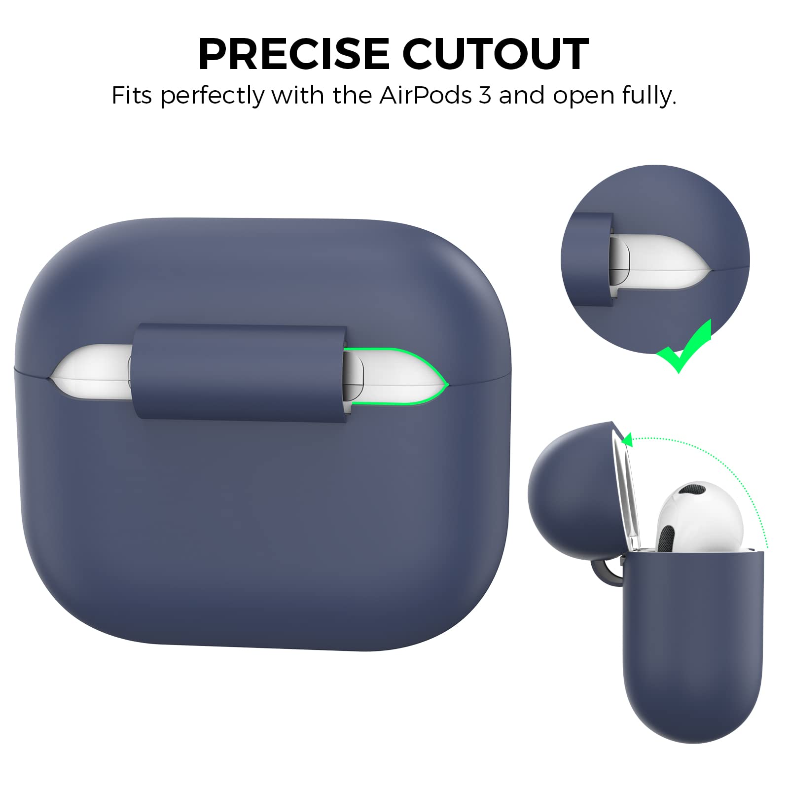 AhaStyle Coque AirPods 3, Étui en Silicone Souple Protection AirPods 3rd Housses Antichoc Intégrales pour Apple AirPods 3ᵉ Génération 2021 (Bleu Nuit, sans Mousqueton) - 4