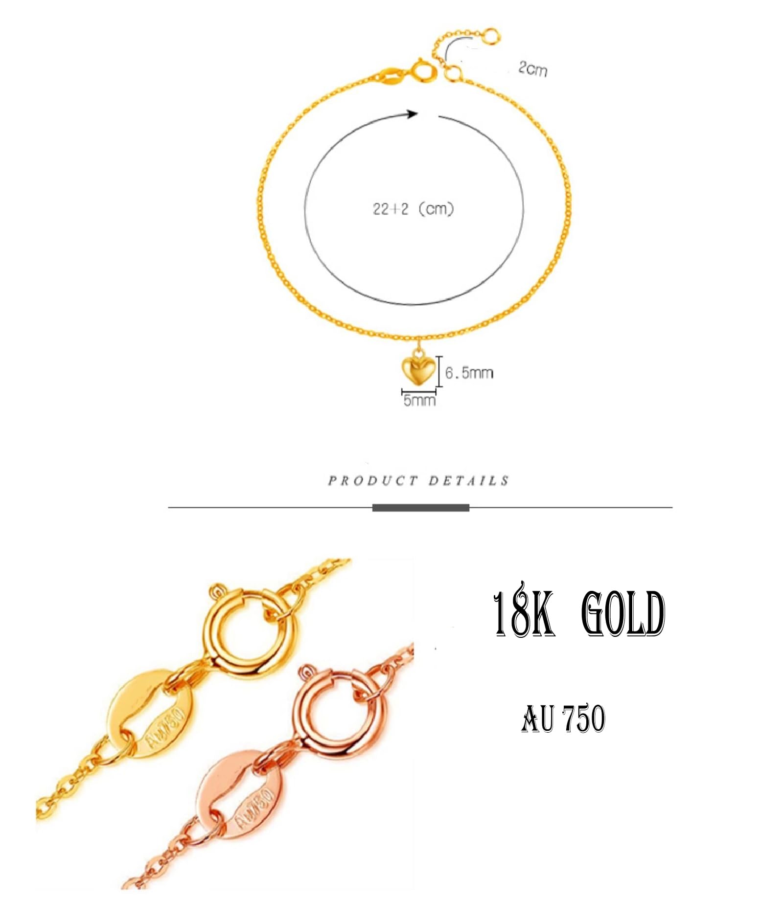 Wycian Cavigliera a forma di cuore, in oro giallo 18 carati, per donna, matrimonio, regalo, Diamante