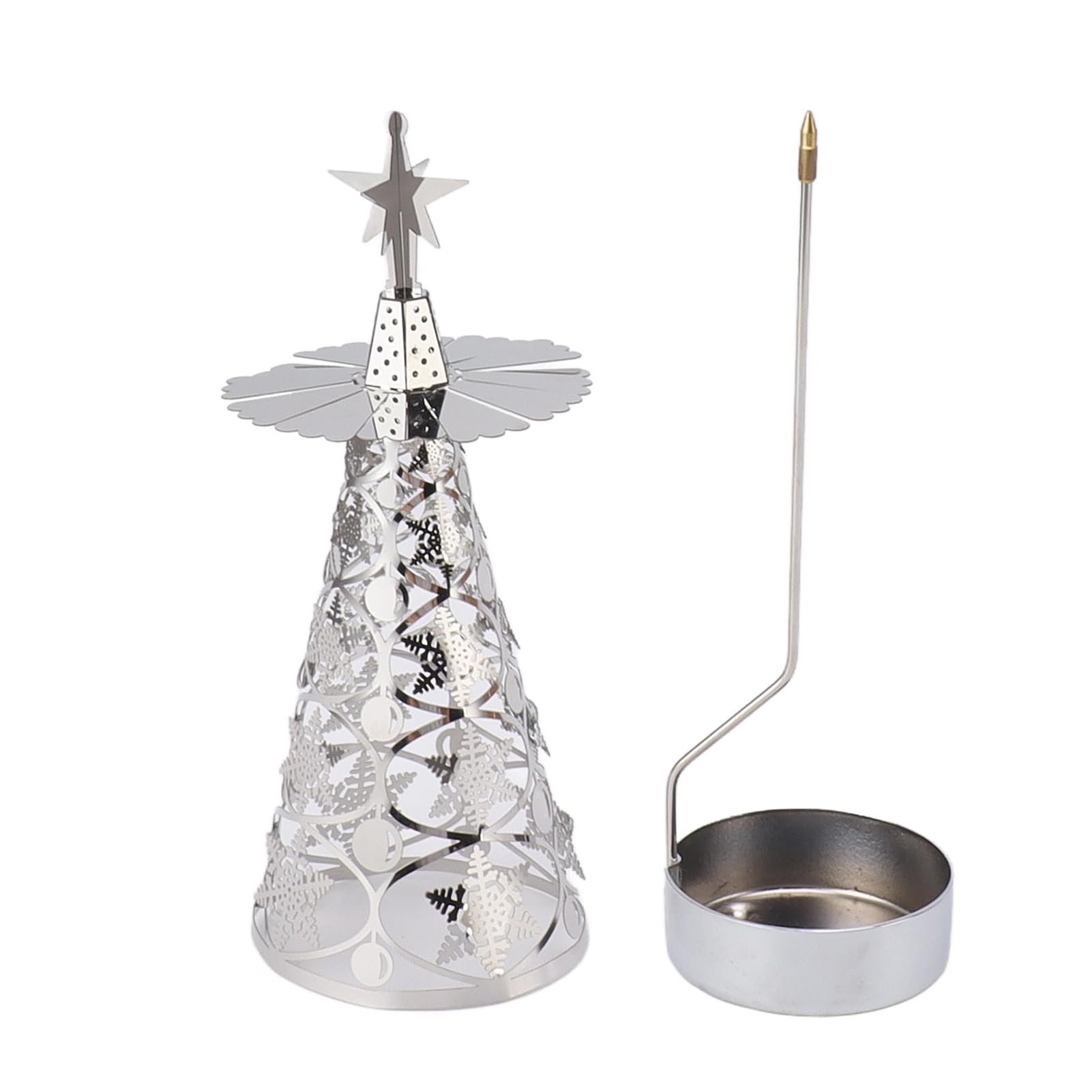 BRUBAKER - Carrousel à Bougies Chauffe-plat Avec Rennes, 19,5 Cm Haut - Pyramide Tournante Musicale Pour Noël, Décoration De Table Argentée - Inclut 3 Bougies