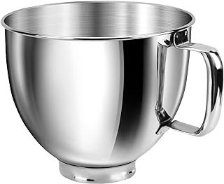 5 Quart Mixing Bowl for KitchenAid Stand Mixers, Food-Grade Stainless Steel Bowl with Handle & Clasp, Compatible with Tilt-Head 4.5–5 Qt Models – Fits K45, K45SS, KSM75, KSM150, KSM95