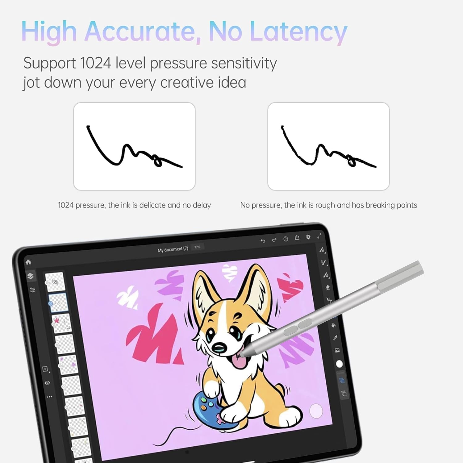 Stylus Pen for Surface Pro 11/10/9/8/X, Surface Laptop/Book/Go/Studio, Kobo | Palm Rejection, 1024 Pressure, 2500H Battery Life Active Pencil for Student Note-Taking & Artist Business Drawing