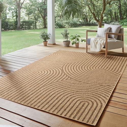 SIMPEX Indoor Outdoor Teppich Wetterfest pflegeleicht im natürlichen Jute-Look, Sisal Teppich Wohnzimmer, Küche, Terrasse, Garten und Balkon, 120x170 cm