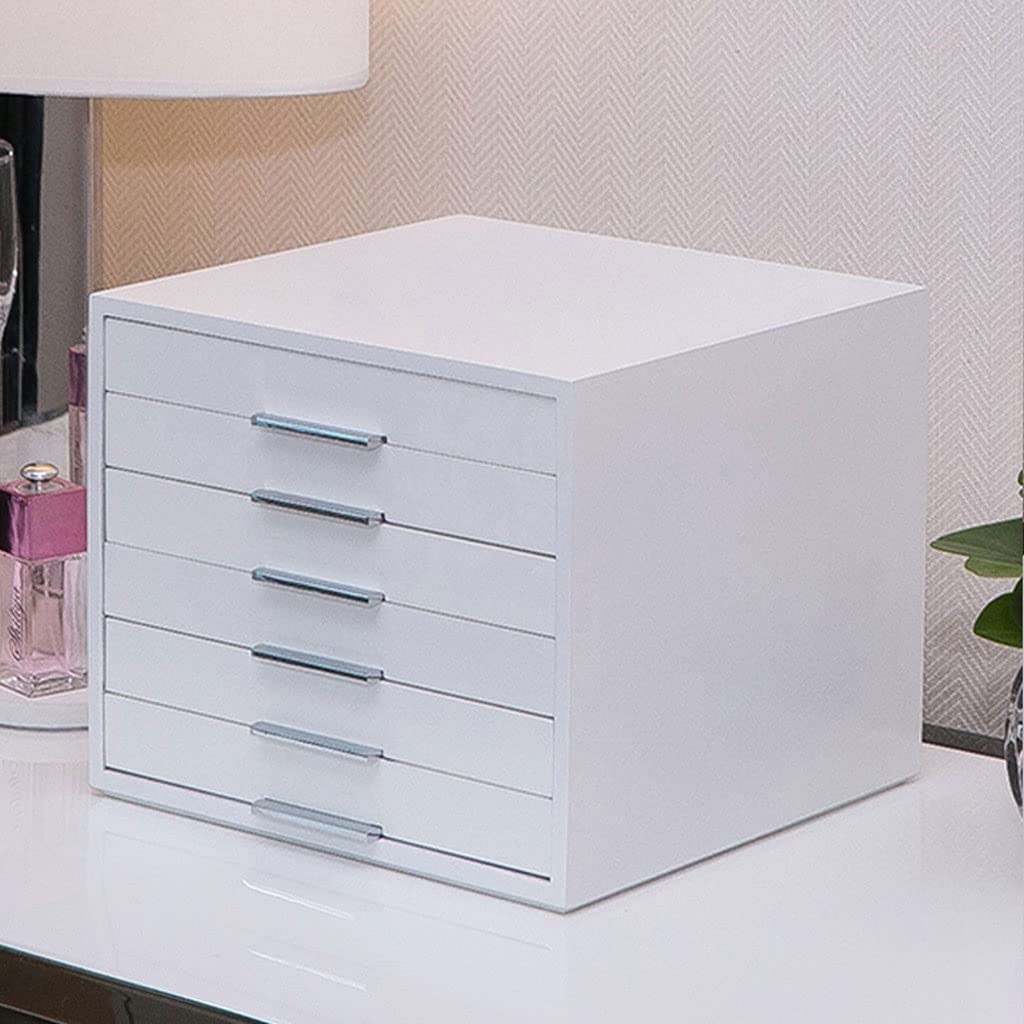 Schmuck-Organizer, Schmuckkästchen, Schmuckschatulle, Aufbewahrungsbox mit 6 Schubladen, Kosmetikbox, Ring, Ohrring, Halskette, Armband, Lippenstift, Uhr, Aufbewahrungsbox, integrierte Beflockung,