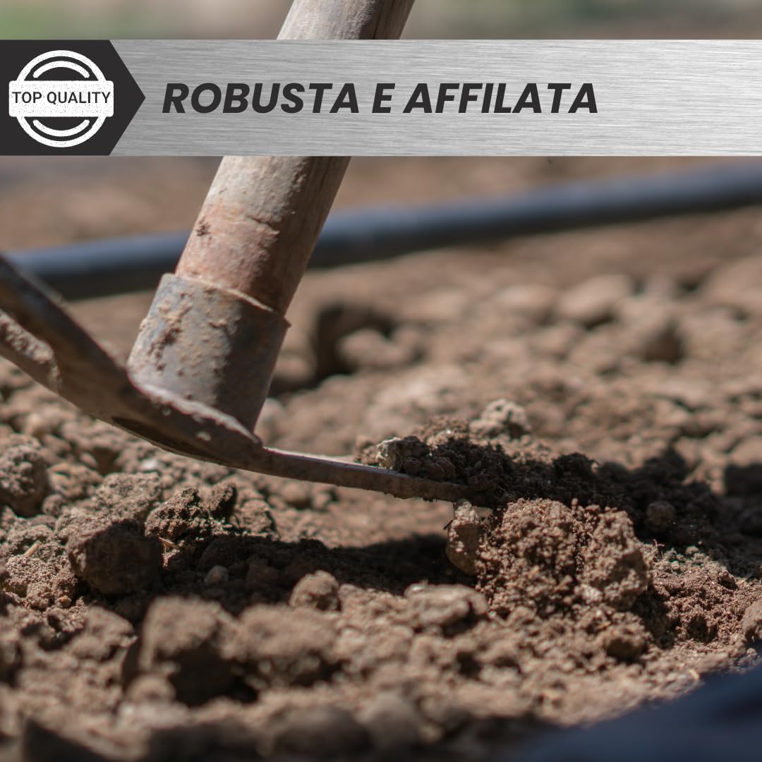 Zappa Quadra Bidente Professionale in Acciaio Forgiato con Manico Lungo in Faggio – Attrezzo Artigianale per Giardinaggio, Orto e Rimozione Erbacce (500 GR)