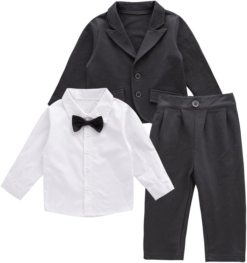LXKIKMM Baby Boys' Blazer Long Sleeves Shirts Pants Gentleman Suit 3 Pieces Sets - Image 3