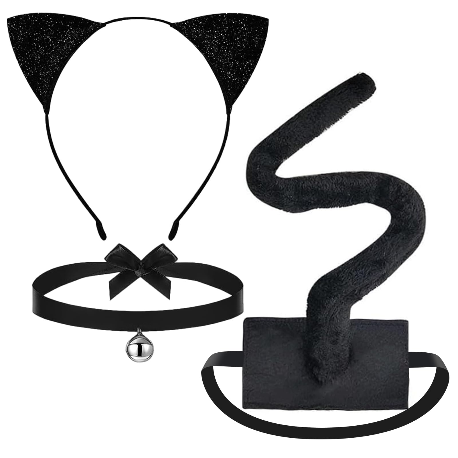 Cat Woman Set Mit Katzenohren & Schwanz - Schwarz Für Halloween & Cosplay