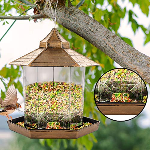Bird Feeders for Outside Hanging,Bird Seed for Outside Feeders for Garden Yard Outdoor Decoration (Gold) - Thumbnail 2