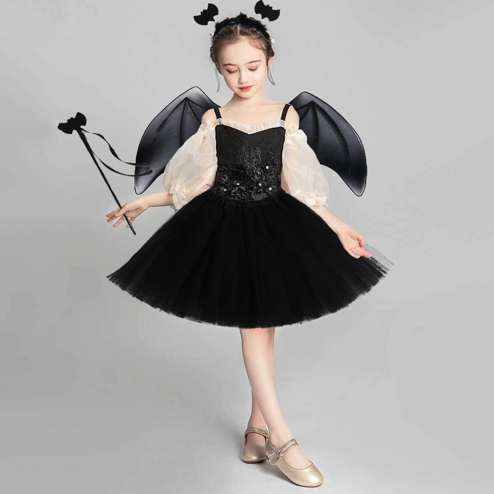 【新品】ブラック★ベリーダンス衣装◆天使の羽襟！8点セット★ハロウィンにも 新品】ブラック☆ベリーダンス衣装◇天使の羽襟！8点セット