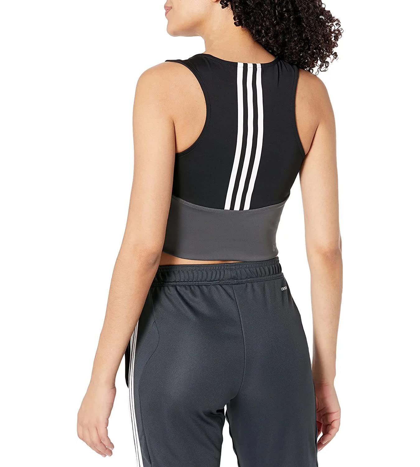 adidas Women's Colorblock 3-Stripes Crop Top, Black/Grey/White, Medium