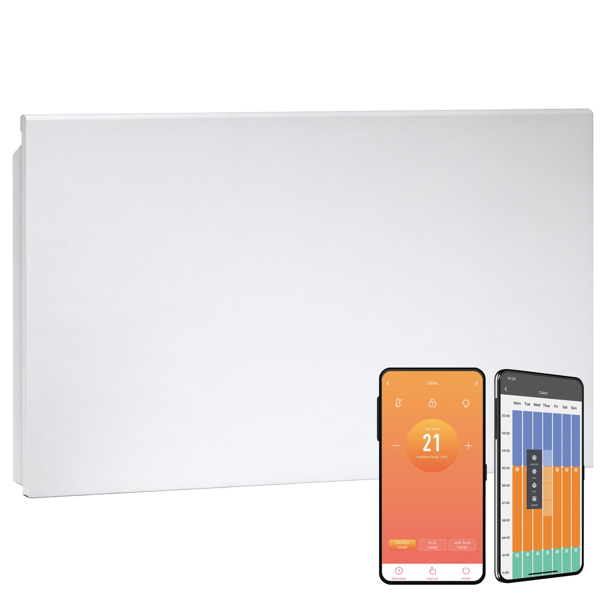 Lyndo WiFi Electric Panel Heater/Convector Radiator, Wall Mounted, Splash Proof, With Timer, Thermostat, Voice Control, Modern (White, 1500W)