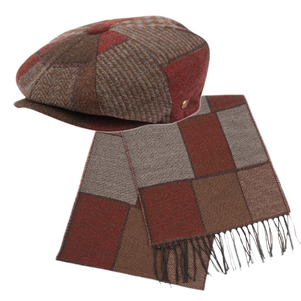 LUMINOUS FASHION100% Wool Newsboy Cabbies Fall Winter EPOCH Men's Patchwork Plaid Apple Cap Golf Hat Multi Color