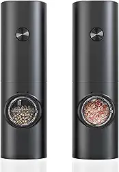 Conjunto Moedor Elétrico de Sal Pimenta (Pacote com 2) Moedor de Sal Pimenta Automático Com Recipiente de 70 ml Luz Led Operação Com Uma Mão Para Churrasco na Cozinha a Pilha Premium