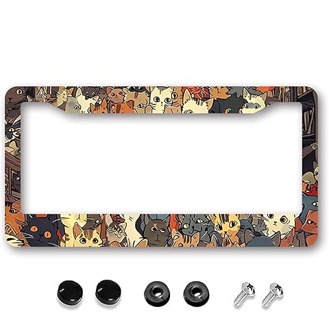 GUWEI License Plate Frames Variety of Cute Cats Funny License Plate Holder Car Tag Cover Frame Accessory Decor with 2 Holes Screws for Men Women(TE-2)