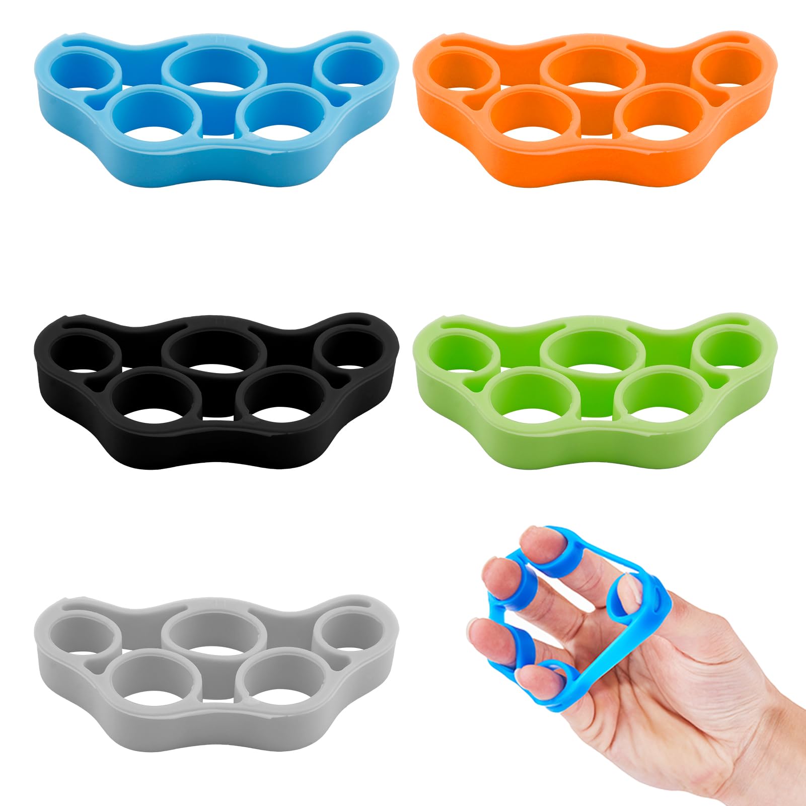 Finger Exerciser Hand Grip Strengthener, 5 Pack Silicone Finger Stretcher Rings, hand exerciser grip strengthener, for Stress Relief, Finger Flexibility, Hand and Forearm Strength