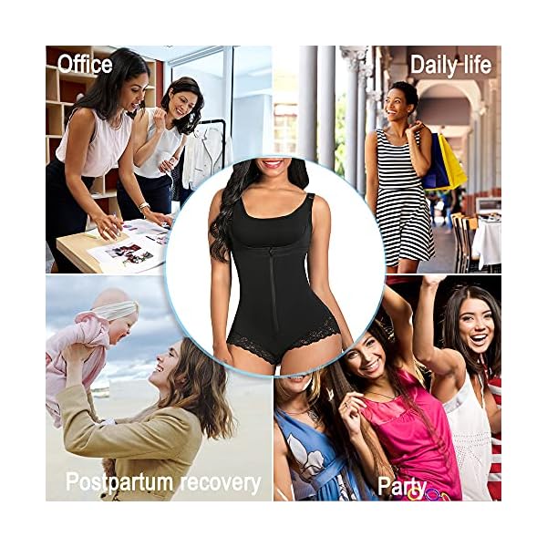 SHAPERX Women Shapewear tummy control Fajas Colombianas Body Shaper Zipper Open Bust Bodysuit,SZ7200-Black-L