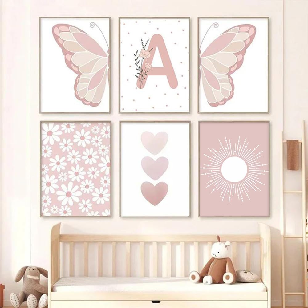 BeiYiHo Cuadros Habitacion Niña Láminas Infantiles Niña 50x70 Cuadros Decoracion Bebe Niñas Laminas Decorativas Pared Infantiles Personalizadas Nombre Cuadro Bebe Rosa Lienzo Poster Decoracion
