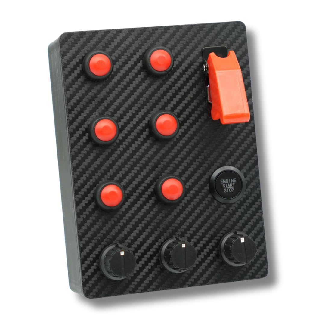GTM-M2 SimRacing Button Box mit 17 Funktionen – PC-Seitenkonsole für Simracer | LED-Engine-Start & Zündschalter mit Sicherheitskappe | USB Plug & Play | SimHub-kompatibel | Sticker & Mount inkl.