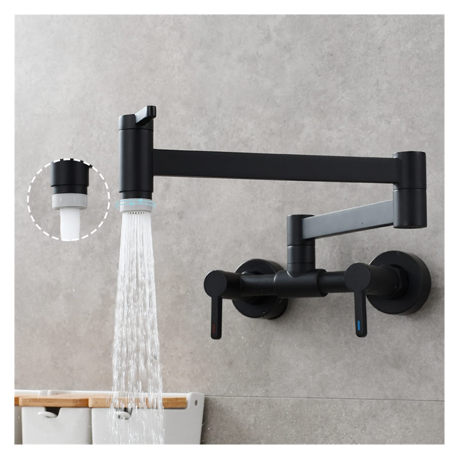 ZQFHSX Pot Filler Tap Kitchen Faucet - Hot and Cold Single Hole Sink with Rotating Folding Spout, Brushed Brass