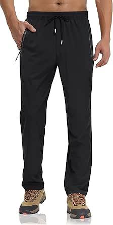 TACVASEN Men's Lightweight Hiking Pants Quick Dry Running Jogger Drawstring Sweatpants Zipper Pockets