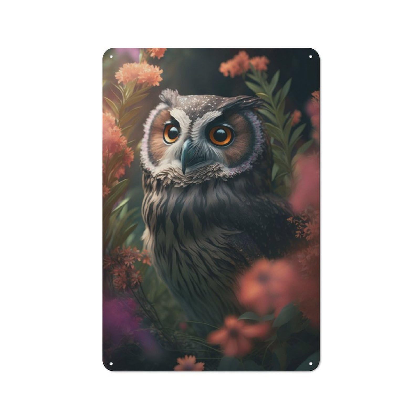 Junmoney Forest Owl Flowers Vintage Metal Plaque 30X20cm, Diner Style Decor For Coffee Bar, Kitchen, Bistro Or Tea Corner