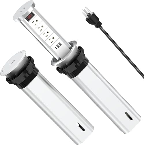 Miniatura 9 de Toma de corriente desplegable para encimera con PD 20W USB C, salida empotrada de encimera, 4 salidas de CA, 3 puertos USB y cargador inalámbrico de