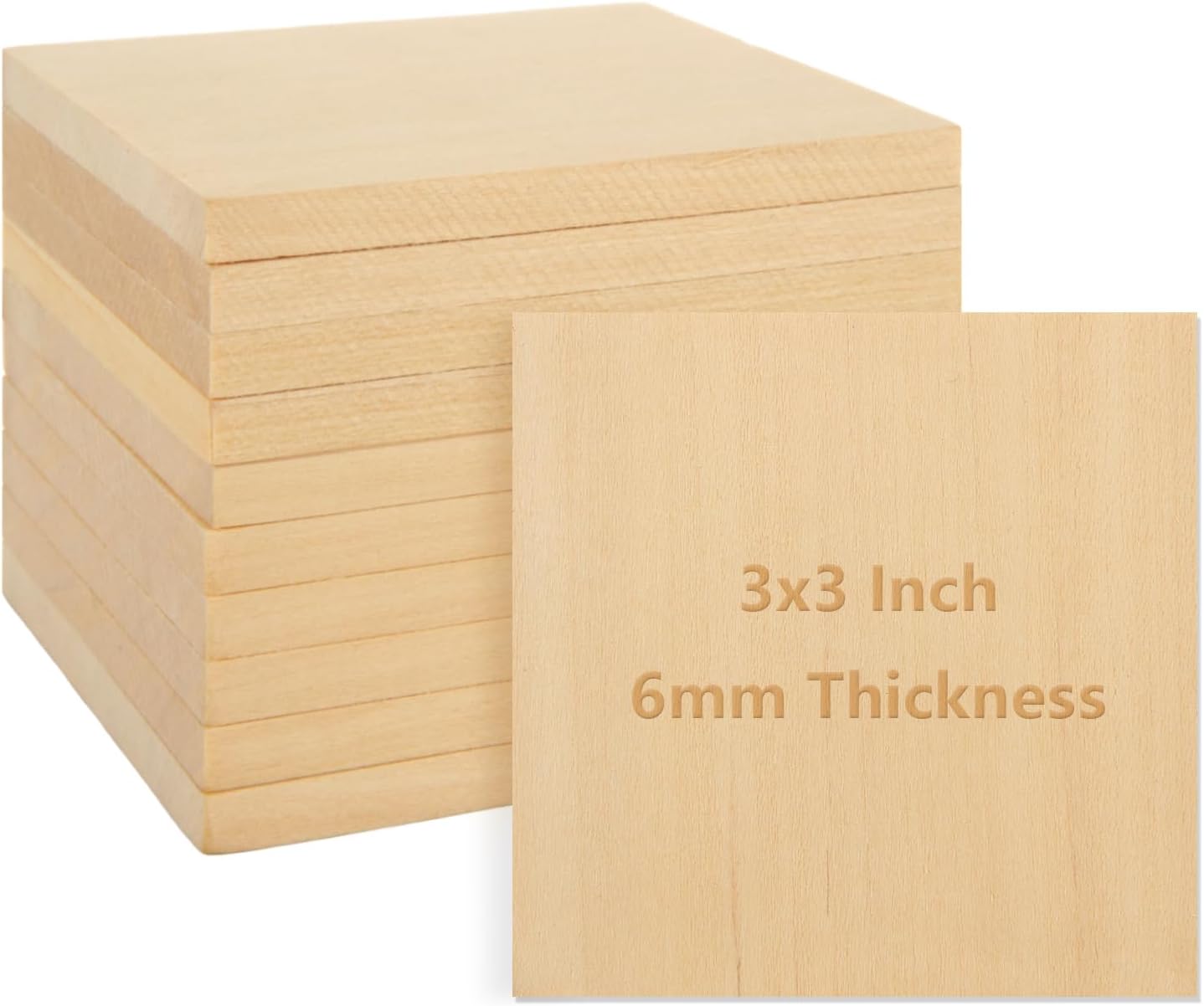CertBuy 50PCS Wood Squares for Crafts, 3x3 Inch Unfinished Wood Squares, 6mm Thickness Blank Wood, 6mm Thick Blank Wooden Tiles for DIY, Cutouts, Engraving, Painting, Scrabble Art, Puzzle