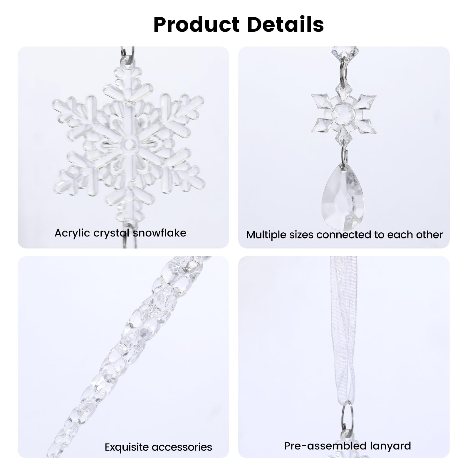 MSQ Lot de 12 décorations de Noël en Forme de et Flocons de Neige Acrylique