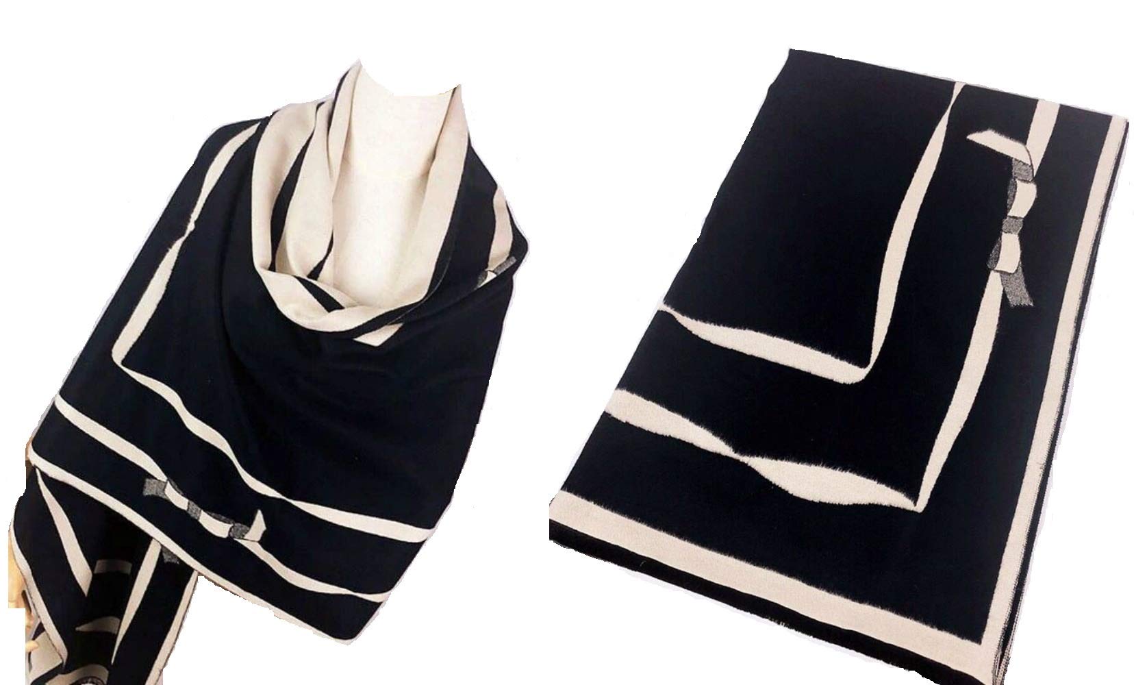 Pañuelo de lana y cachemira para hombre, color negro y beige