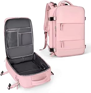 Travel Backpack for Women, Carry On Backpack with USB Charging Port Shoe Pouch, TSA 15.6inch Laptop Mochila Flight Approved (Pink)