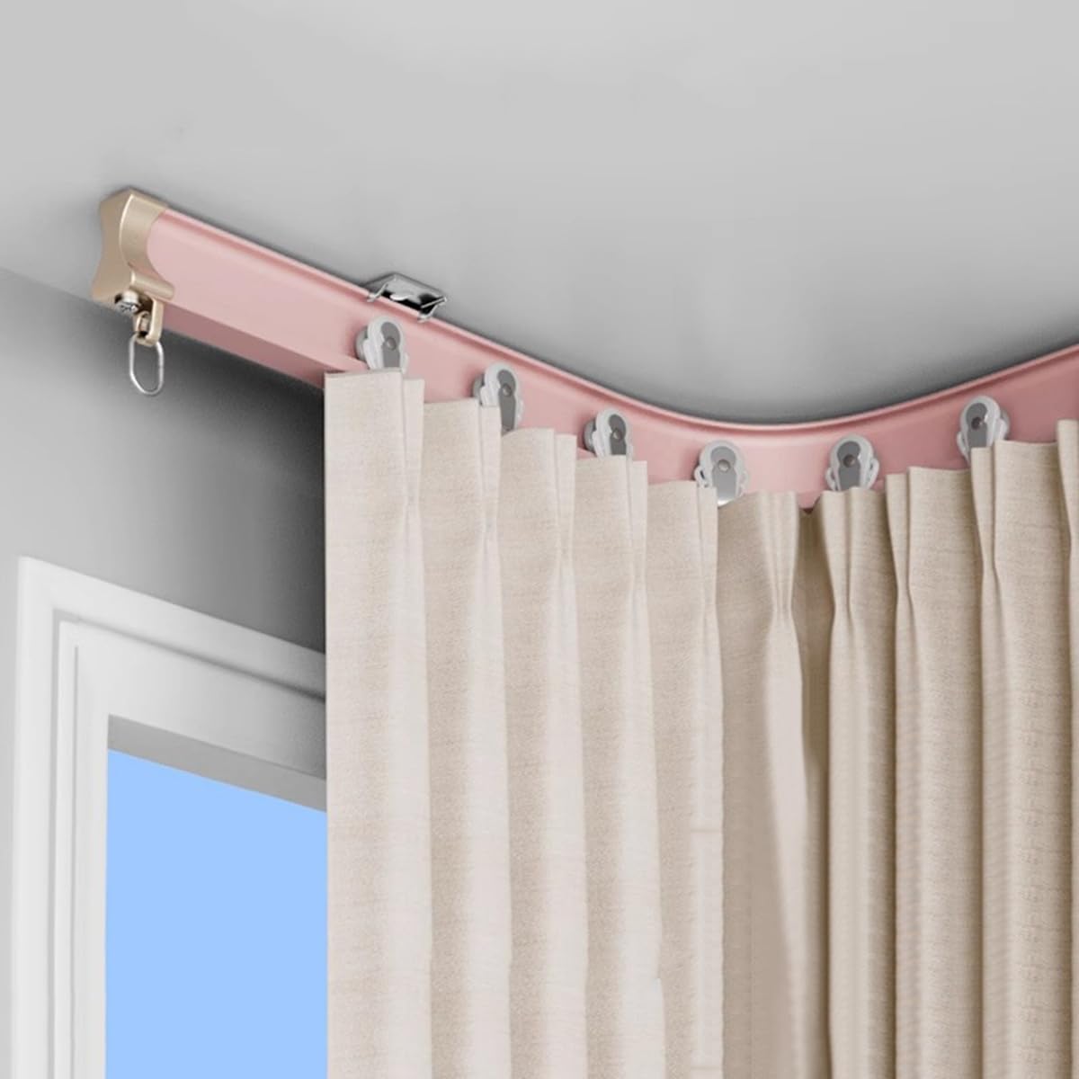 GTHTUHFD Curved Flexible Ceiling Curtain Track With Silent Pulleys - 4.5M/14.8Ft Curtain Rod For Room Divider, Bedroom, Balcony - Brown Curtain System,Pink-3.1M/10.2FT