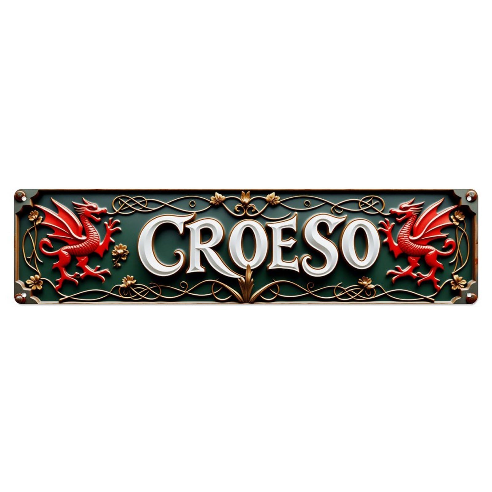 Ldfuieksufg Style Croeso Welsh Dragon Welcome Decor Sign Vintage Aluminium Metal Sign, Retro Wall Decor For Home, Bar, Garage & Farmhouse 10 * 40Cm