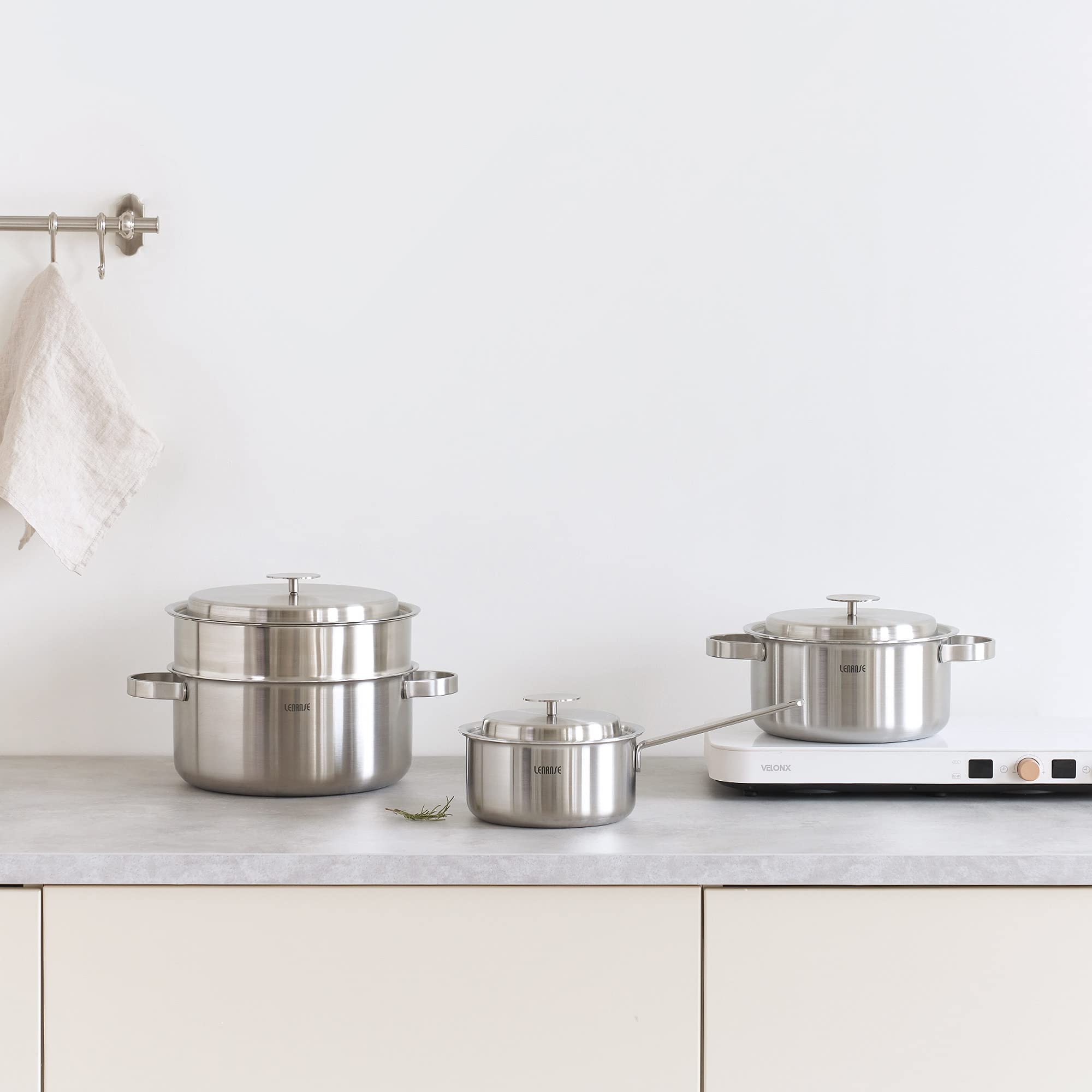 【新品•未使用】ステンレススチール鍋 5個セット ステンレススチール鍋 5個セット