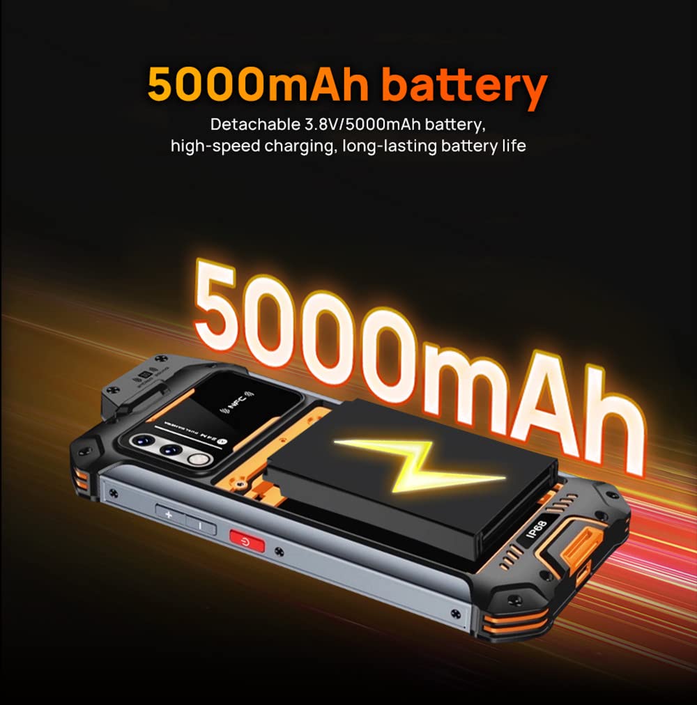 UNIWA W888 Zello Walkie Talkie 6,3" ekran dotykowy, ośmiordzeniowy procesor, 4 GB RAM, 64 GB ROM, zdejmowany, 5000 mAh, wersja globalna, smartfon 4G, Android 11, NFC, pomarańczowy