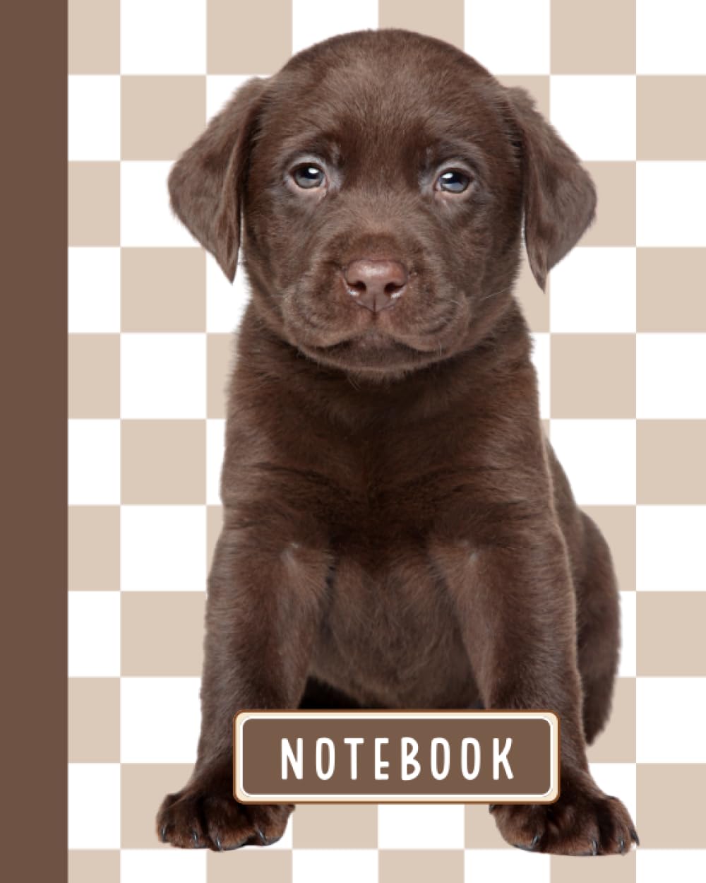 Chocolate Lab Notebook: Cute Chocolate Labrador Retriever Puppy with Brown Checkered Background | Dog Lover's Notebook Wide Ruled