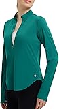 baleaf Women's Sun Shirts UPF50+ Half 1/4 Zip Shirt Rash Guard Long Sleeves SPF Lightweight Clothing UV Protection Hiking Top Teal Large