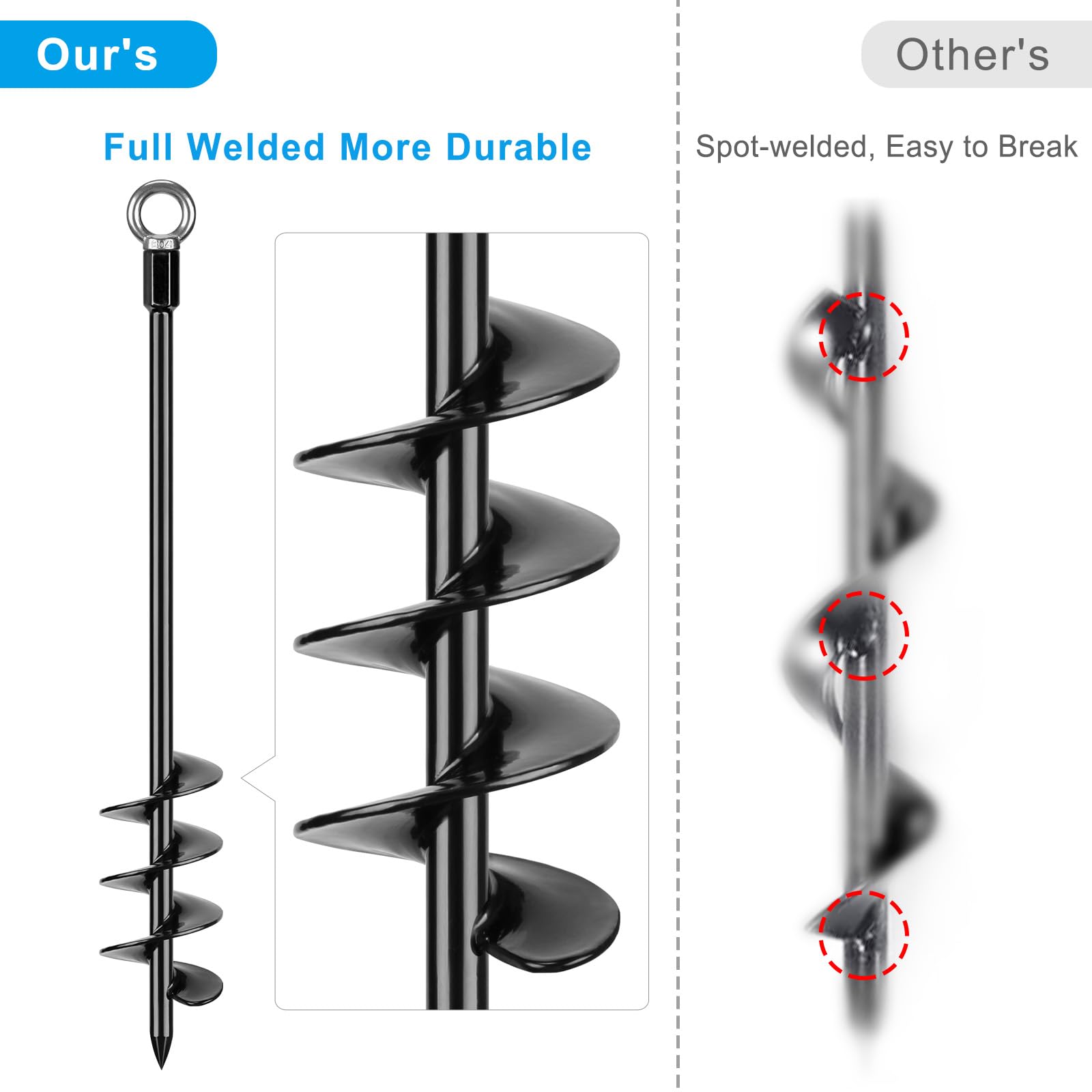 BeneLabel Kołek do namiotu, wytrzymały, 61 cm, śruba kotwiąca do ziemi, trampolina, kołek do trampoliny, 6 szt., metalowy piasek, spirala wiatrowa, do huśtawki, kempingu, szopy, psa, wiatru