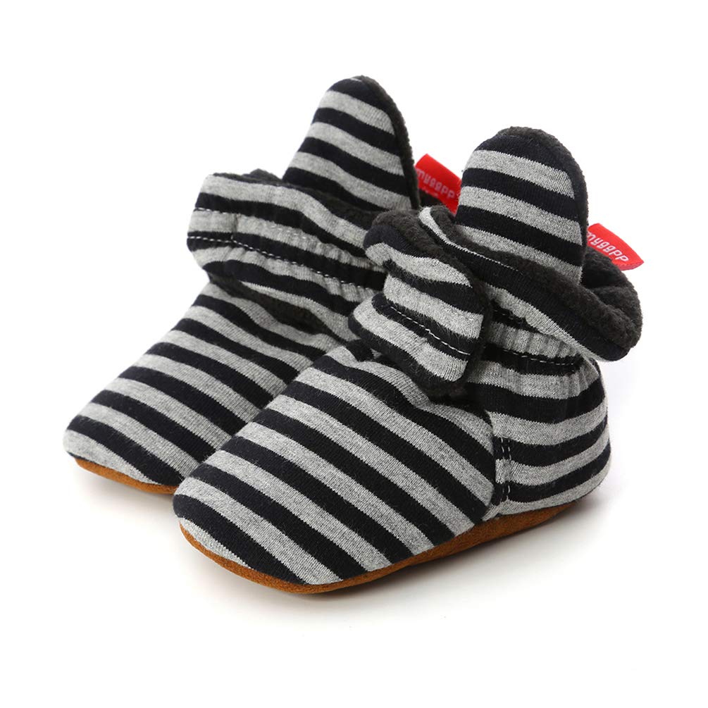 EDOTON Unisex Newborn Winter Boots Warm Stripe Bootie Non-Slip Sole Soft Stay On Ajustable Bootie Sock — view 9