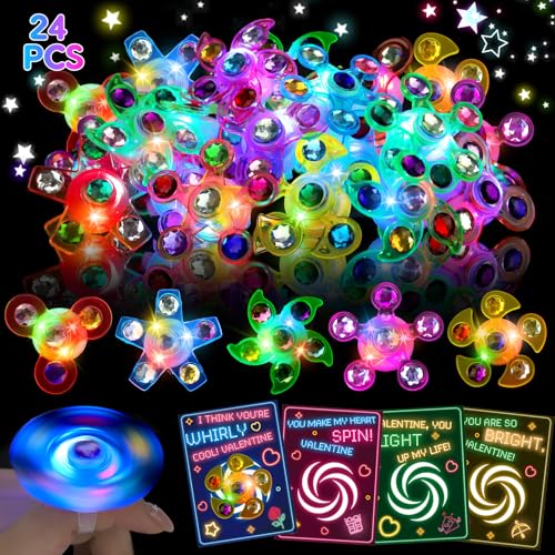 Bomboniere di San Valentino di alta qualità per bambini: realizzato con plastica resistente, luci a LED di lunga durata e un design ad anelli regolabili per adattarsi sia ai bambini che agli adulti, e l'anello può essere utilizzato come giocattolo fidget spinner anche senza batterie. Un must per San Valentino goodie borse stuffers per classe, bomboniere di San Valentino per la scuola dei bambini, regali di San Valentino per ragazzi e ragazze, regali di San Valentino per la classe, regali di San Valentino sfusi per bambini