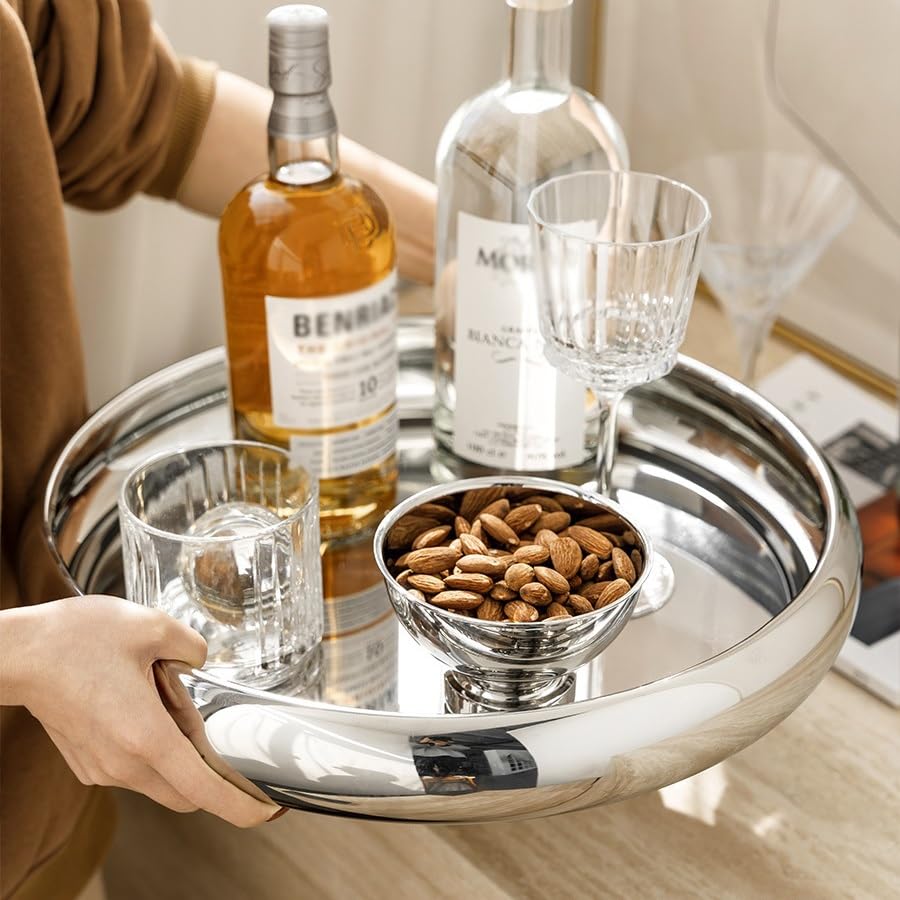 eexbz Tray Stainless Steel Dining Tray Light Luxury Western Food Tray Round Cup Kettle Storage Tray Fruit Tray Serving Trays