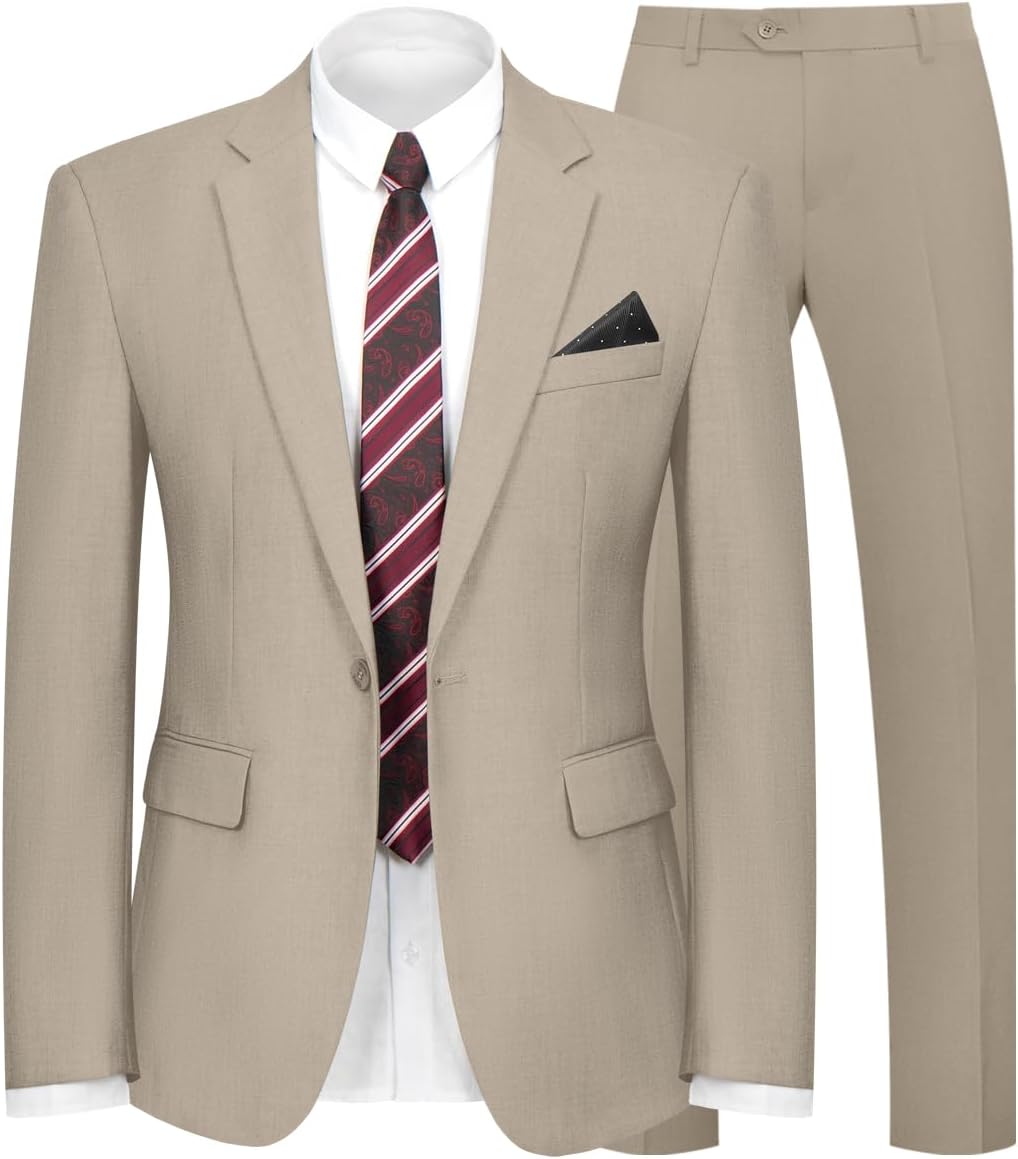 Terno masculino de 2 peças, ajuste justo, com um botão, blazer e calça de cor sólida, gravata e festa de negócios de casamento quadrada