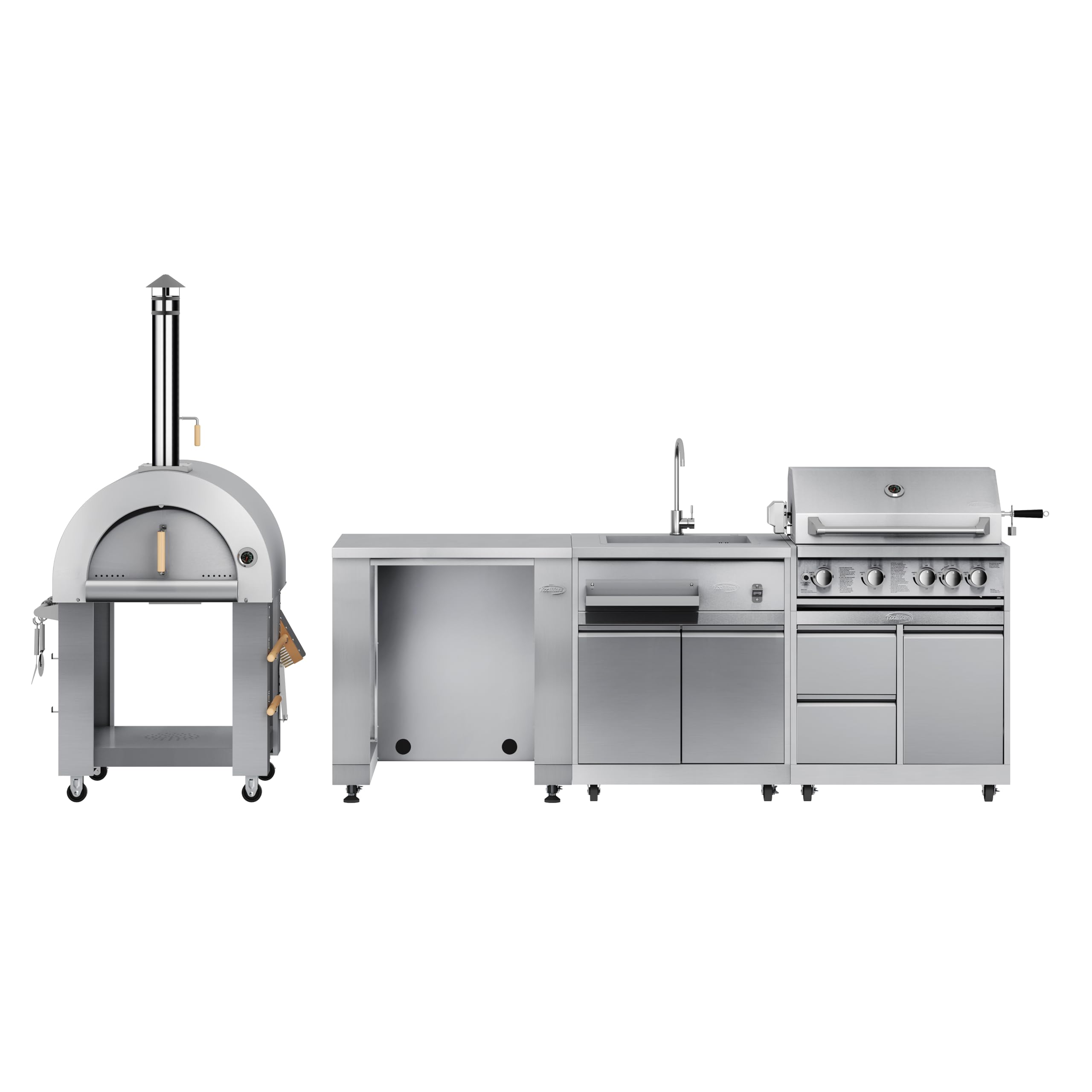 KoolMore Outdoor Kitchen Series Modular Kitchen with - Woodfire Pizza Oven, Refrigerator Cabinet, Sink, 30 in. BBQ Grill and Grill Cabinet in